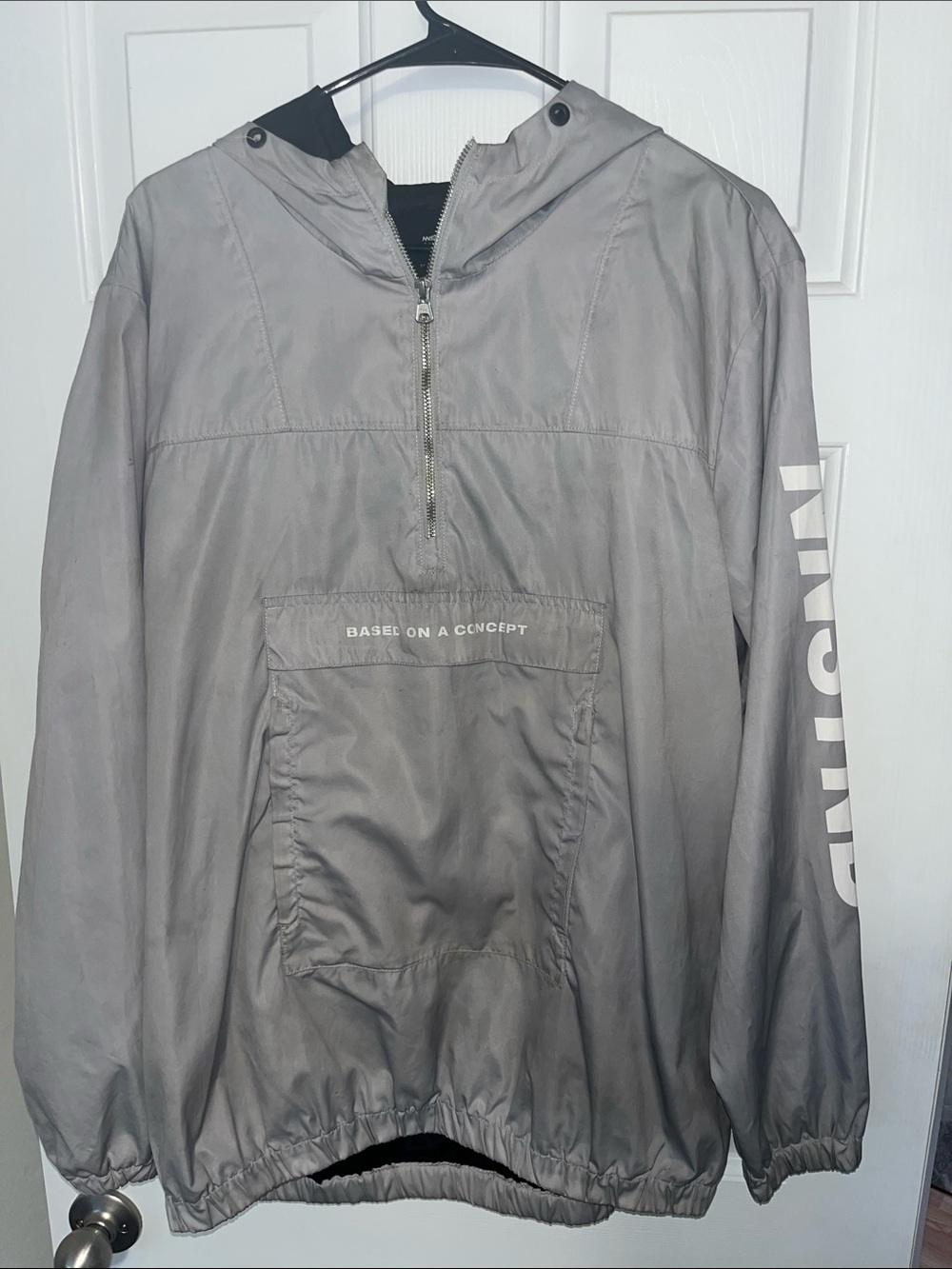Mattel Light Gray Hooded Half-Zip Windbreaker with Sleeve Lettering